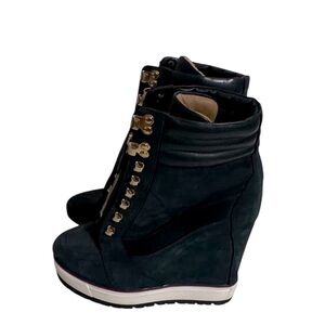 TOMMY HILFIGER Navy Suede Wedge Boot Vans High Top Sneaker